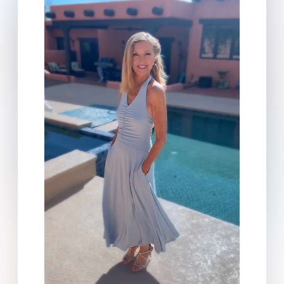 NWT BLUE HALTER MAXI DRESS-S - Picture 9 of 15